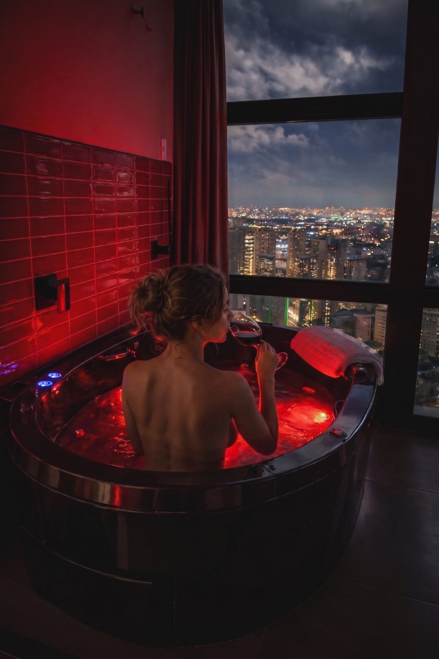 Suíte Red Room com iluminação vermelha e jacuzzi privativa em São Paulo